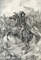 Kampanj (expedition) av Egypten (1798-1801): General Napoleon Bonaparte (1765-1821) före pyramiderna