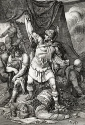 Romersk antikvitet: "" Erövringen av Jerusalem""" skildring av belägringen av Jerusalem av romarna år 70 e.Kr., staden plundras av kejsar Titus trupper och Jerusalems andra tempel detruit""" (Destruktion av Jerusalem och templet under Titus