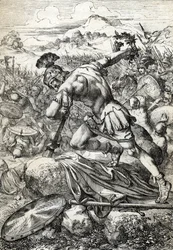 Den romerske generalen Varus (Publius Quinctilius Varus) (46 f.Kr.-9 e.Kr.) självmord på sitt svärd i slaget vid Teutoburgerskogen mot germanerna år 9 e.Kr.