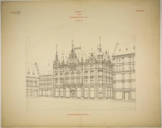 Rathskellers nya byggnad, Halle (Saale), Sachsen-Anhalt, Tyskland, Perspektiv (oavslutat)