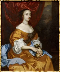 Barock : Porträtt av Margaret Hughes (Peg Hughes eller Margaret Hewes) (ca 1630-1719) av Lely, Sir Peter (1618-1680). Olja på duk
