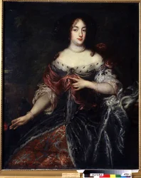 Porträtt av drottning Henriette Marie av Frankrike (1609-1669). Porträtt av drottning Henrietta Maria av Frankrike (1609-1669). Målning av Sir Peter Lely (1618-1680). Engelsk konst, barockstil. Olja på duk. Regionalt konstmuseum, Poltava, Ukraina