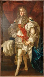 Porträtt av kung James II, full längd, i strumpebandsrockar