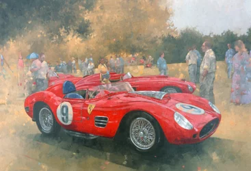 Ferrari, dag ute på Meadow Brook (olja på duk)
