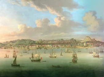 Den brittiska flottan seglar in i Lissabons hamn, 1735