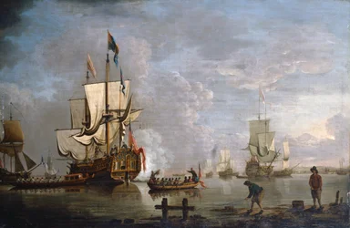The Morning Gun: HMS Peregrine utanför Rochester (olja på duk)