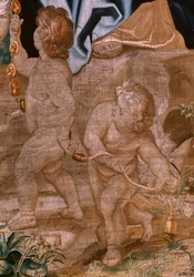 flamländsk gobeläng. Serien Nattvardens triumf. Påvarnas arvföljd (La sucesión de los papas). Artonde gobeläng i serien. Modell Peter Paul Rubens. 1626-1628. Tillverkning Jan II Raes, Hans Vervoert, Bryssel