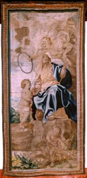 flamländsk gobeläng. Serien Nattvardens triumf. Påvarnas arvföljd (La sucesión de los papas). Artonde gobeläng i serien. Modell Peter Paul Rubens. 1626-1628. Tillverkning Jan II Raes, Hans Vervoert, Bryssel