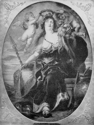 Porträtt av Maria av Medici efter en målning av Peter Paul Rubens (gravyr)
