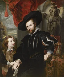 ""Porträtt av målaren Peter Paul Rubens (1577-1640) och hans son Albert" (Porträtt av Peter Paul Rubens med hans son Albert) Målning från skolan av Peter Paul Rubens 1600-tal Olja på duk - Rubenshuis Antwerpen