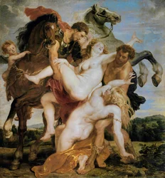 Castor och Pollux bortförande av Leukippos döttrar (olja på duk)