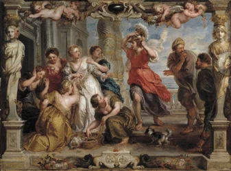 Akilles upptäcks av Odysseus bland Lykomedes döttrar på Skyros, 1630-1635