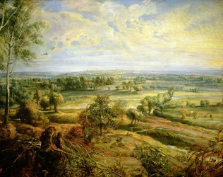 Ett höstlandskap med utsikt över Het Steen tidigt på morgonen, cirka 1636, detalj av 211075
