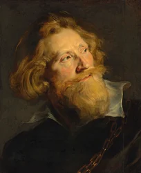 Barock : Porträtt av en skäggig man med vit krage och guldkedjor av Rubens, Pieter Paul (1577-1640). Olja på trä, 50,9x41,2. Privat samling