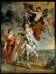 Cycle des Medicis: ”” Juliers triumf den 1 september 1610”” (eller Marie de Medicis resa till Ce-bron i Anjou” Drottningen är representerad till häst Målning av Pierre Paul (Pierre-Paul) Rubens (eller Peter Paul) eller Petrus Paulus) (1577-1640) 16