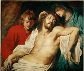 Deploration med Maria och Johannes apostlar, ca 1614-15 (målning på ek)