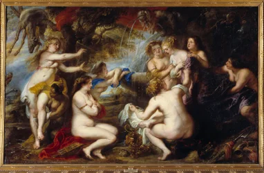 Diane och nymfen Callisto Diane överraskar Zeus gravida callistonymf. Nymfen döljer sin graviditet. Målning av Pierre Paul (Pierre-Paul) Rubens (eller Peter Paul eller Petrus Paulus) (1577-1640) 1600-talet sön. 2,02x3,23 m Madrid, Pradomuseet