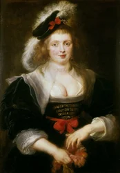 Hélène Fourment tar på sig en handske, ca 1631.