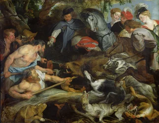 Jagar ett vildsvin, ca 1615-16