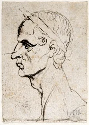 Julius Caesar, från tio teckningar av åtta av de första tolv Caesarerna, efter Giovanni da Cavinos medaljer (penna och bläck på papper)