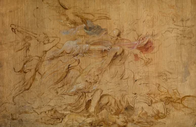 Minerva och Herkules håller tillbaka Mars (olja på pannå)