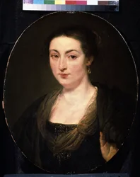 Porträtt av Isabella Brant (1591-1626) (Porträtt av Isabella Brant). Målning av Peter Paul (Pierre-Paul) Rubens (eller Peter Paul eller Petrus Paulus) (1577-1640). Olja på trä, 60 x 49 cm, ca 1615-1620. Flamländsk konst, barockstil. Pouc Fine Arts Museum