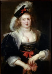 Porträtt av Helene Fourment (1614-1673), i handsken Porträtt av konstnärens hustru. Målning av Pierre Paul (Pierre-Paul) Rubens (eller Peter Paul eller Petrus Paulus) (1577-1640) 1630-1631 Dim. 96,6 x 69,3 cm. Alte Pinakothek, Bayerische Staatsgemaeldesamm