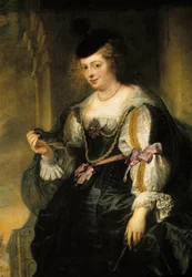 Porträtt av Helene Fourment på vagnen. Helene Fourment (1614-1673), andra hustru till målaren Detail. Målning av Pierre Paul (Pierre-Paul) Rubens (eller Peter Paul eller Petrus Paulus) (1577-1640)