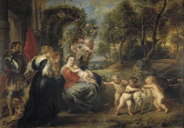 Vila på flykten till Egypten, med heliga, ca. 1635