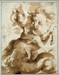 Saint George dödar draken. Teckning av Pierre Paul (Pierre-Paul) Rubens (eller Peter Paul eller Petrus Paulus) (1577-1640) Ec. Flam.