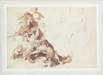 Sketch for a Wolf Hunt (penna med akvarell på papper)