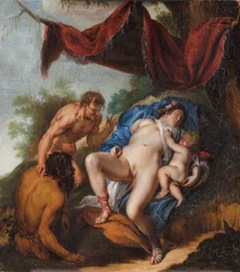 Sovande Venus med Amor betraktad av satyrer