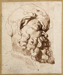 Studie av ett antikt huvud av Silenus (penna och bläck på papper)