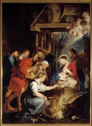 Herdarnas tillbedjan Målning av Pierre Paul (Pierre-Paul) Rubens (eller Peter Paul eller Petrus Paulus) (1577-1640) 1600-talets sön. 3,4x2,48 m Rouen, Musee des Beaux Arts