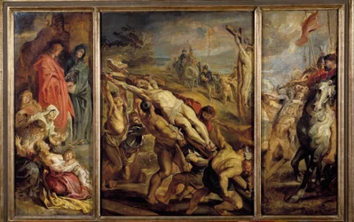 Uppförandet av triptykkorset av Pierre Paul (Pierre-Paul) Rubens (eller Peter Paul eller Petrus Paulus) (1577-1640) 1600-talets sön. 0,68x1,07 m Paris, Louvren