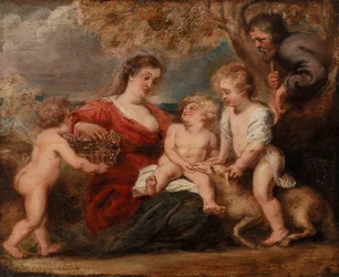 Den heliga familjen med Johannes Döparen och en ängel