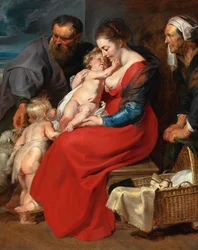 Den heliga familjen med heliga Elisabeth och Johannes Döparen