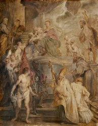 Den heliga Katarinas mystiska bröllop (färgskiss till altaret i augustinerfädernas kyrka i Antwerpen), verso: två kavalleristrider