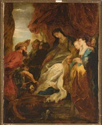 Tomyris befaller att Kyros huvud ska sänkas ned i ett kärl med blod (Herodotos, Historia, I, 214)