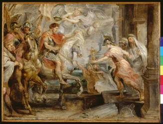Triumphant Entry of Constantine in Rome (olja på trä)