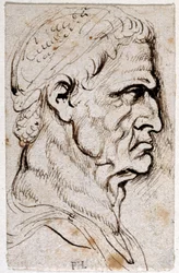 Vespasianus, från tio teckningar av åtta av de första tolv kejsarna, efter Giovanni da Cavinos medaljer (penna och bläck på papper)
