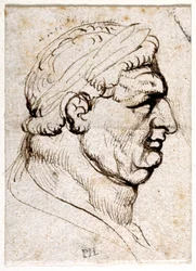 Vitellius, från tio teckningar av åtta av de första tolv Caesarerna, efter Giovanni da Cavinos medaljer (penna och bläck på papper)