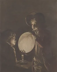 Två pojkar som blåser en urinblåsa med levande ljus, 1773., 1773.