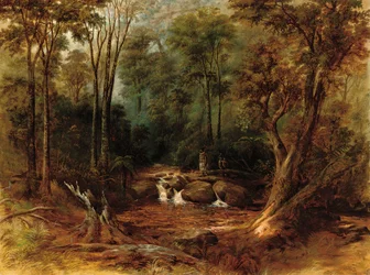 Maorier som korsar en skogsbäck, 1887