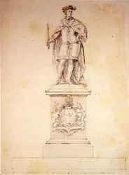 Design för en staty av Edward VI (1537-53) c.1737-39 (penna och bläck på papper)