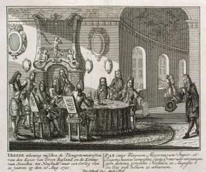 Slutandet av fredsfördraget i Nystad den 20 augusti 1721.