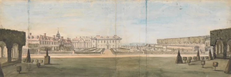 Utsikt över trädgården och huset i Upper Winchendon, Buckinghamshire