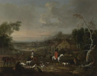 Pastor Jemmet Browne vid ett möte med rävhundar, ca 1730 (olja på duk)