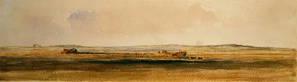 Skörda i Lincolnshire Wolds (akvarell på papper)