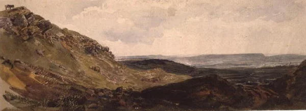 PD.128-1950 Middleham i Wensleydale (akvarell & svart krita på papper)
